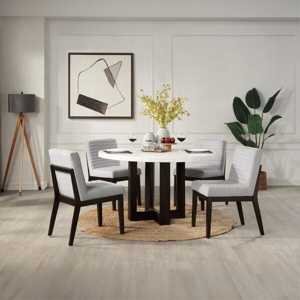 Edwyn Round Dining Table with White Natural Marble Top DN05205 By ACME - Image 4