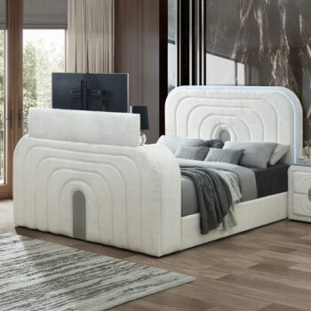 Shelyn Bed with LED, TV Cabinet, Fireplace & Bluetooth