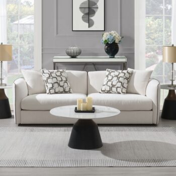 Yolanda Sofa with 4 Pillows in Beige Chenille