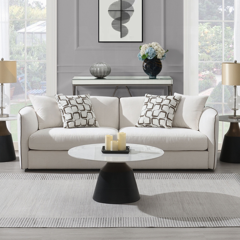 Yolanda Sofa With 4 Pillows In Beige Chenille Lv03605 By Acme | Mobilia Cleopatra 3 Yolanda Sofa with 4 Pillows in Beige Chenille