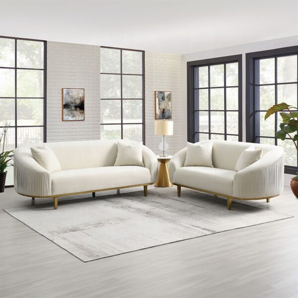 Martina Sofa with 2 Pillows in Ivory Velvet LV03850 By ACME - Image 5