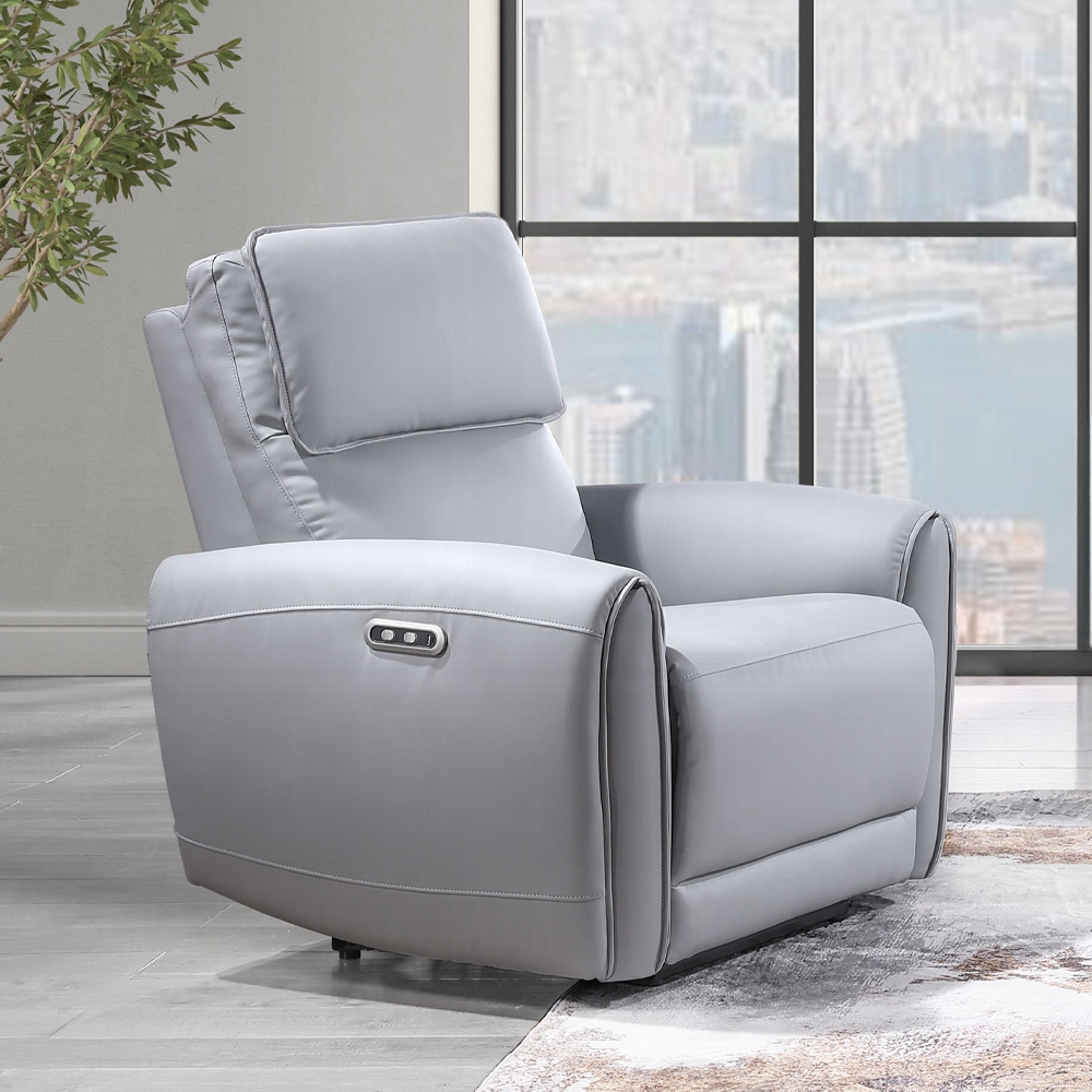 Jeromie Power Motion Recliner With Usb Port In Gray Leather Lv03337 By Acme | Mobilia Cleopatra 3 Jeromie Power Motion Recliner with USB Port in Gray Leather