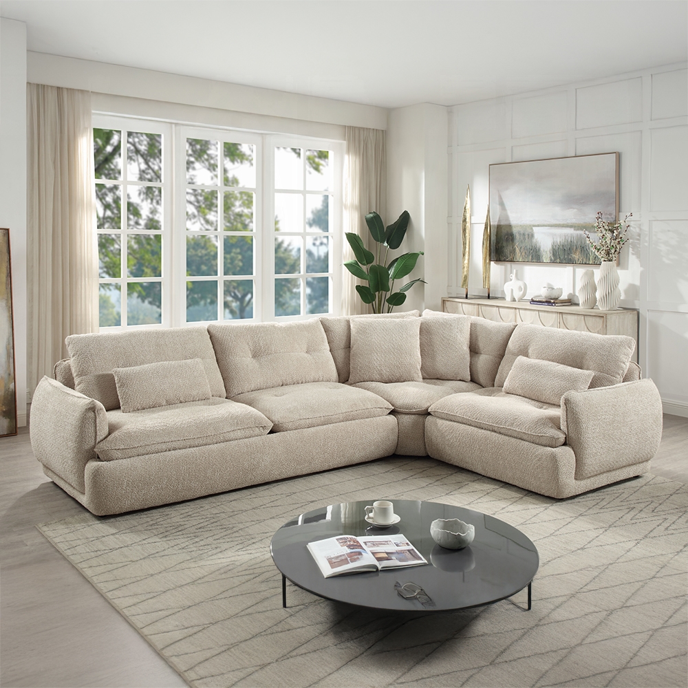 Jonina Sectional Sofa With 4 Pillows In Beige Chenille Lv04840 By Acme | Mobilia Cleopatra 3 Jonina Sectional Sofa with 4 Pillows in Beige Chenille