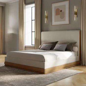 Zoey Bed in Beige Fabric & Oak Finish By ACME