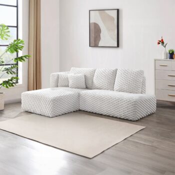 Manya Sectional Sofa in White Corduroy