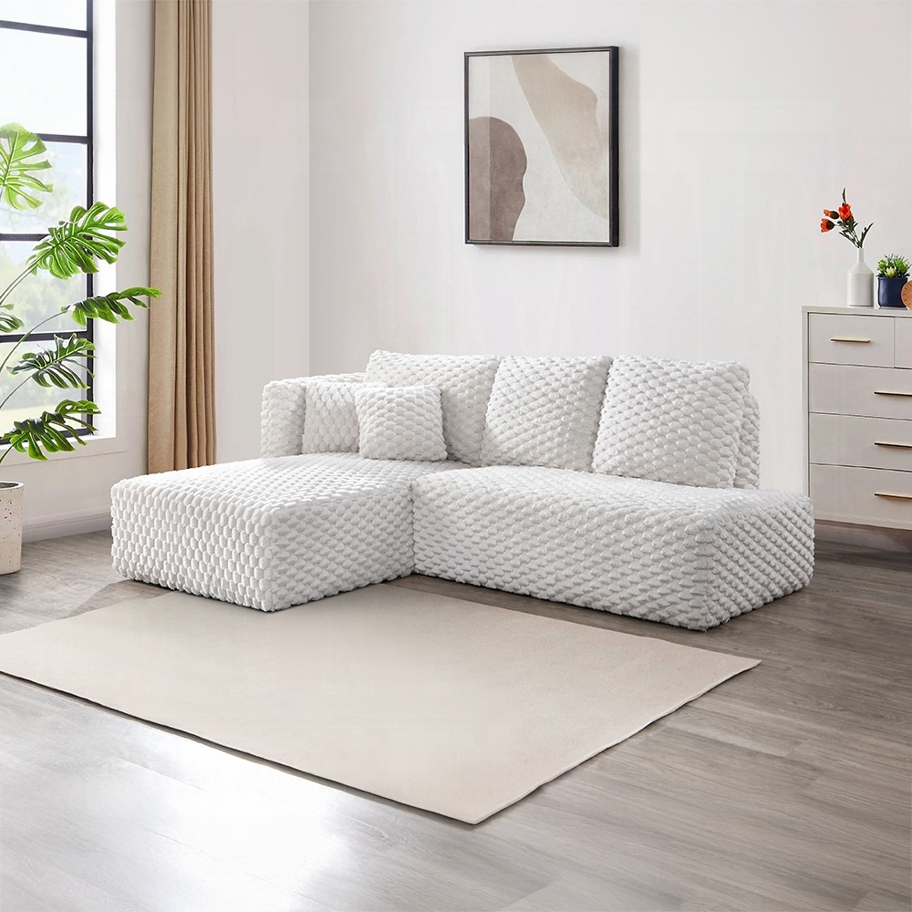 Manya Sectional Sofa In White Corduroy Lv04260 By Acme | Mobilia Cleopatra 3 Manya Sectional Sofa in White Corduroy