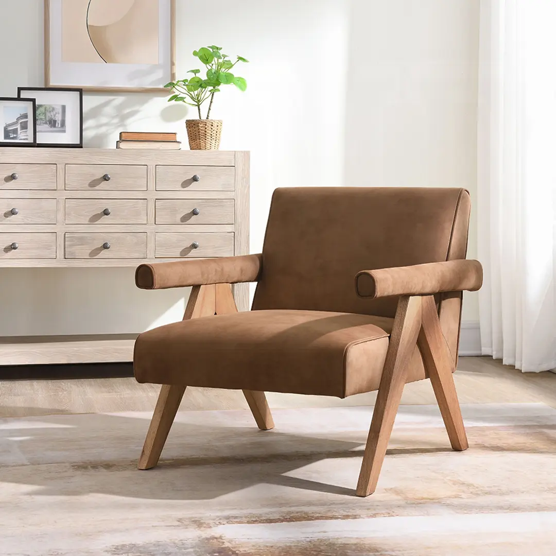 Zoey Accent Chair In Oak Finish By Acme | Mobilia Cleopatra 3 Zoey Accent Chair in Oak Finish
