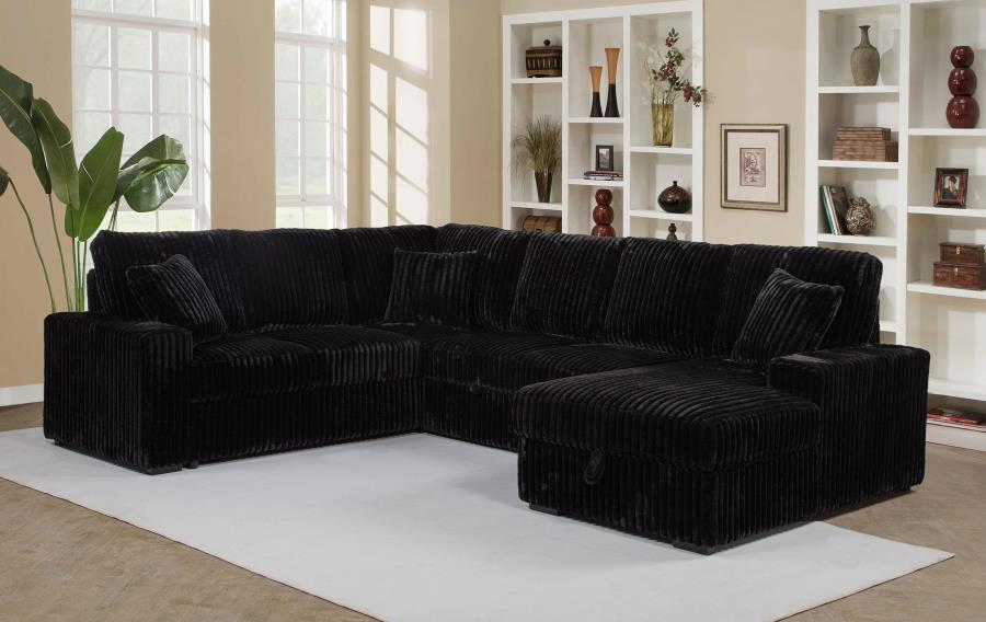 Devonshire Corduroy Sleeper Sectional Sofa Storage Chaise Black By Coaster Furniture | Mobilia Cleopatra 3 Devonshire Corduroy Sleeper Sectional Sofa Storage Chaise Black by Coaster Furniture