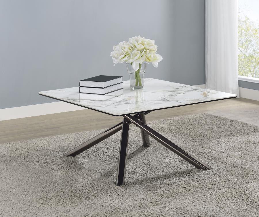 Carvell Square Sintered Stone Coffee Table Mirage White By Coaster Furniture | Mobilia Cleopatra 3 Carvell Square Sintered Stone Coffee Table Mirage White by Coaster Furniture