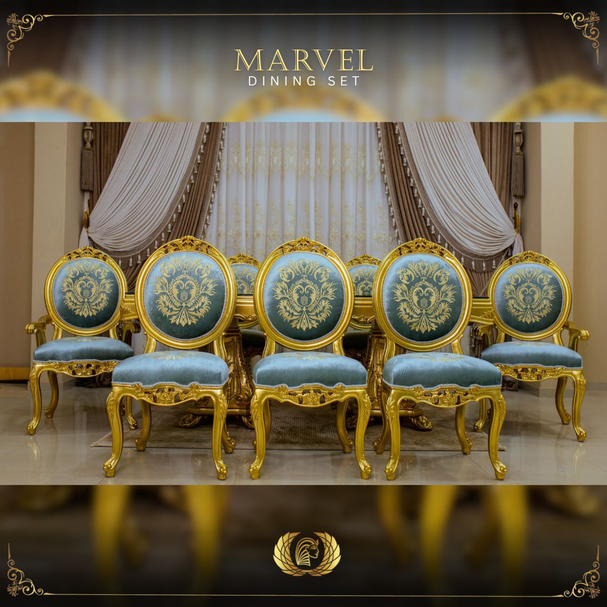 9Pcs Handmade Gold Marvel Dining | Mobilia Cleopatra 3 9Pcs Handmade Gold Marvel Dining - Image 1