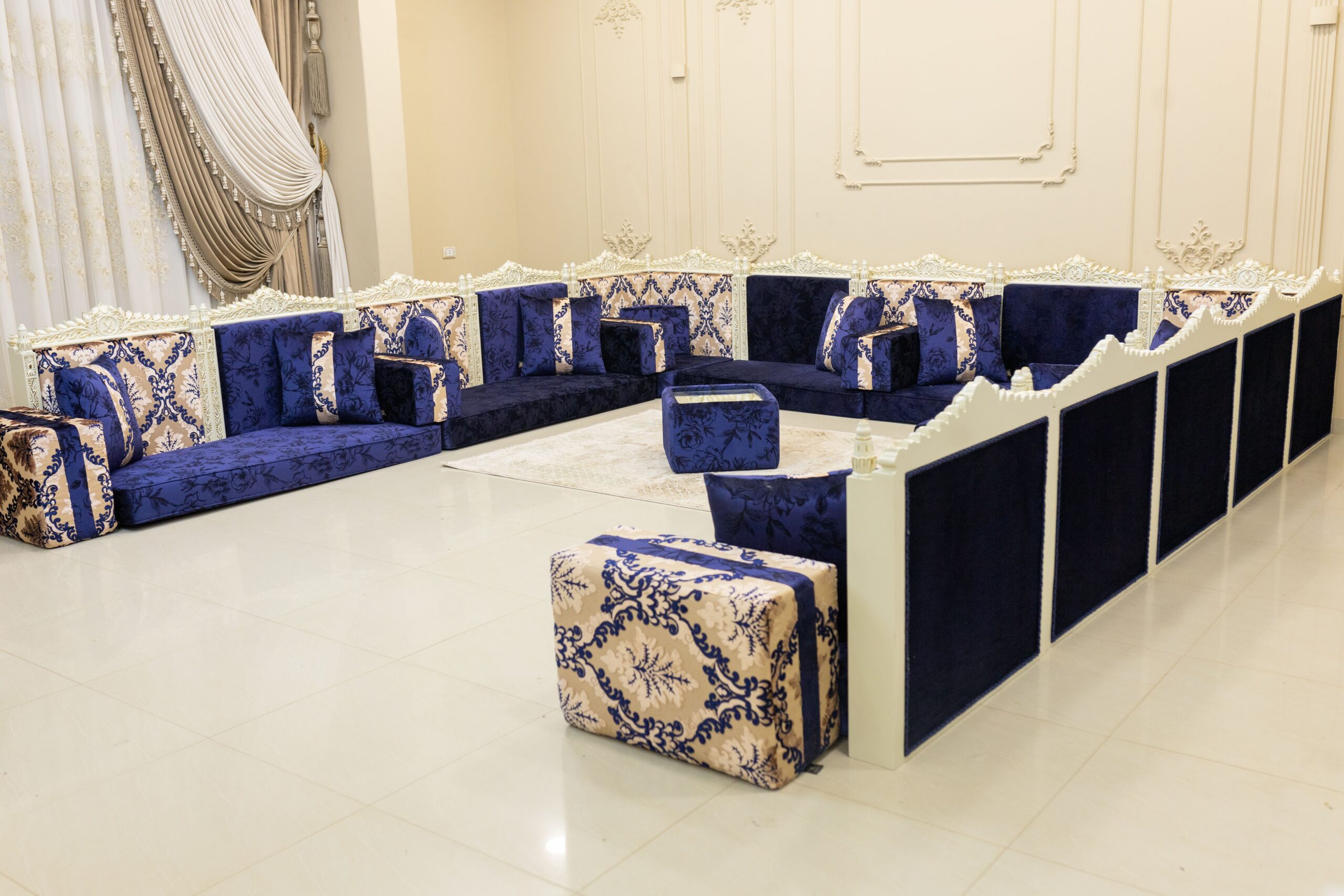 Handmade Pearl White Blue Jalsah | Mobilia Cleopatra 3 Handmade Pearl White Blue Jalsah - Image 1