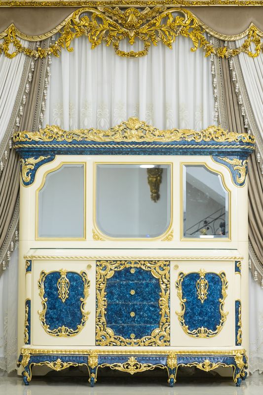 Handmade Cream Gold Blue Cleopatra Dresser With Mirror | Mobilia Cleopatra 3 Handmade Cream Gold Blue Cleopatra Dresser with Mirror - Image 1