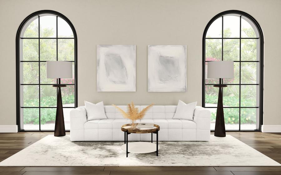 Everly Extra Long Boucle Tufted Sofa By Coaster Furniture | Mobilia Cleopatra 3 Everly Extra Long Boucle Tufted Sofa by Coaster Furniture