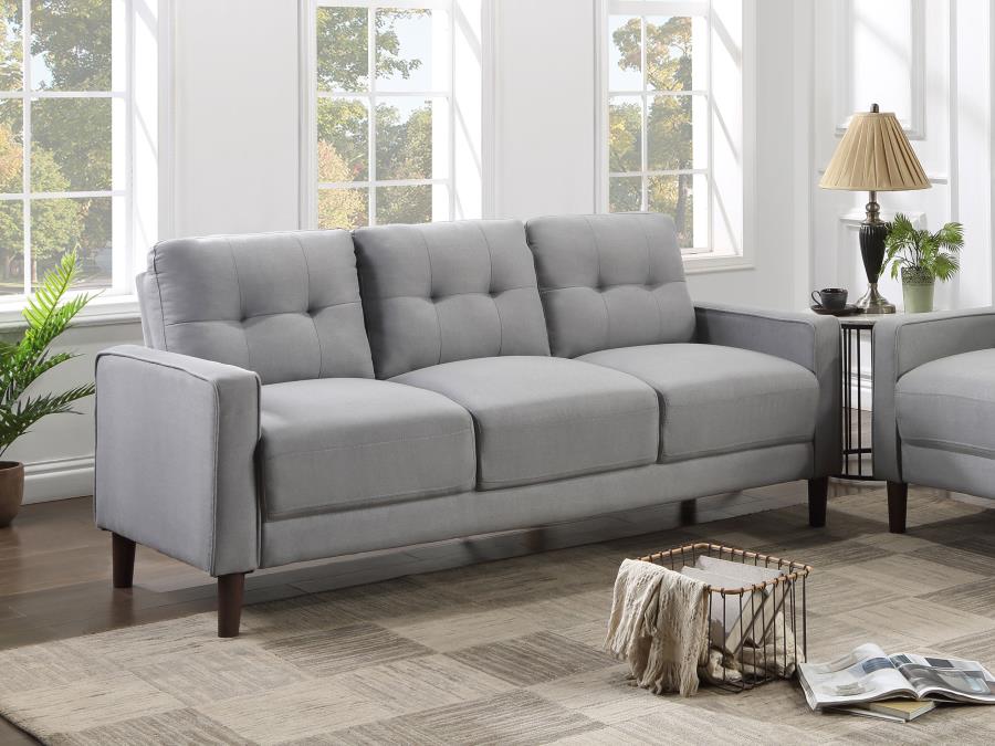 Bowen Upholstered Track Arm Tufted Sofa Gray By Coaster Furniture | Mobilia Cleopatra 3 Bowen Upholstered Track Arm Tufted Sofa Gray by Coaster Furniture