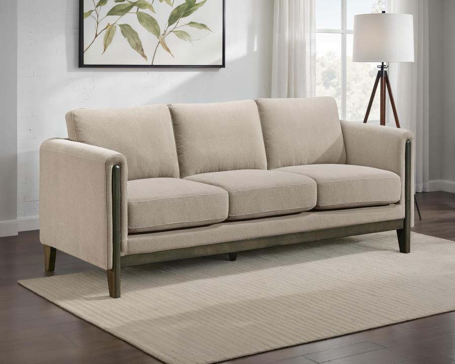 Islington Fabric Upholstered Panel Arm Sofa Taupe By Coaster Furniture | Mobilia Cleopatra 3 Islington Fabric Upholstered Panel Arm Sofa Taupe by Coaster Furniture