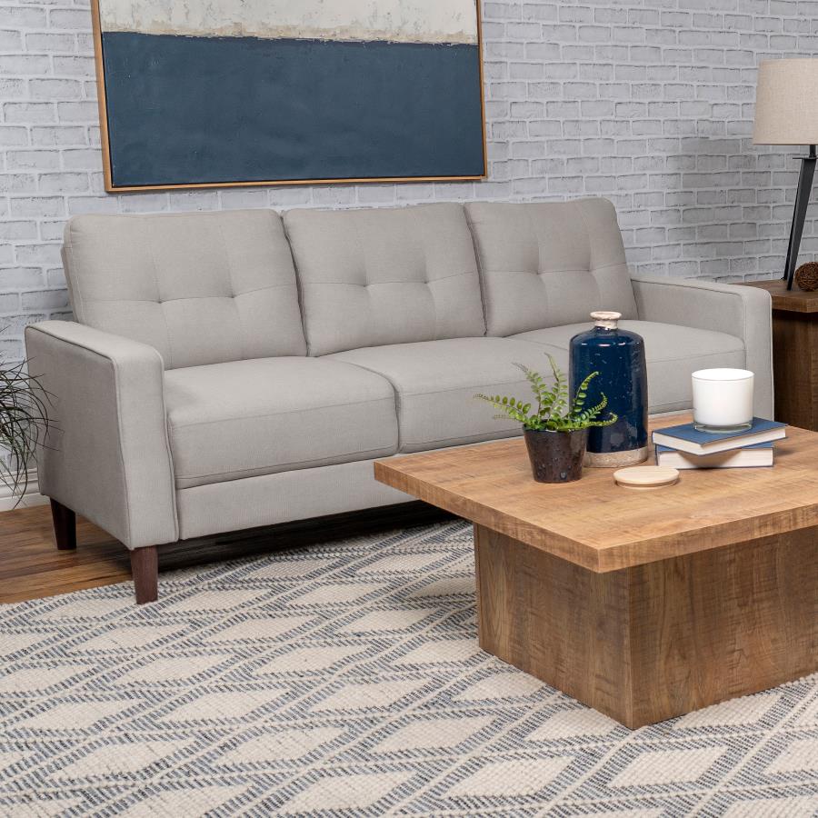 Bowen Upholstered Track Arm Tufted Sofa Beige By Coaster Furniture | Mobilia Cleopatra 3 Bowen Upholstered Track Arm Tufted Sofa Beige By Coaster Furniture