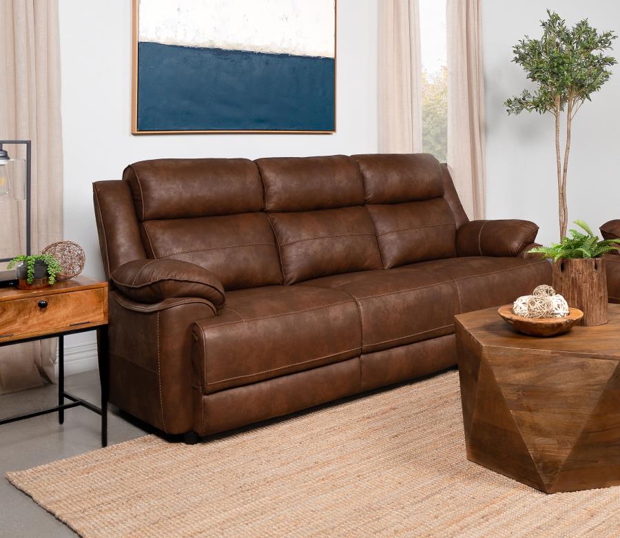 Ellington Upholstered Padded Arm Sofa Dark Brown By Coaster Furniture | Mobilia Cleopatra 3 Ellington Upholstered Padded Arm Sofa Dark Brown by Coaster Furniture