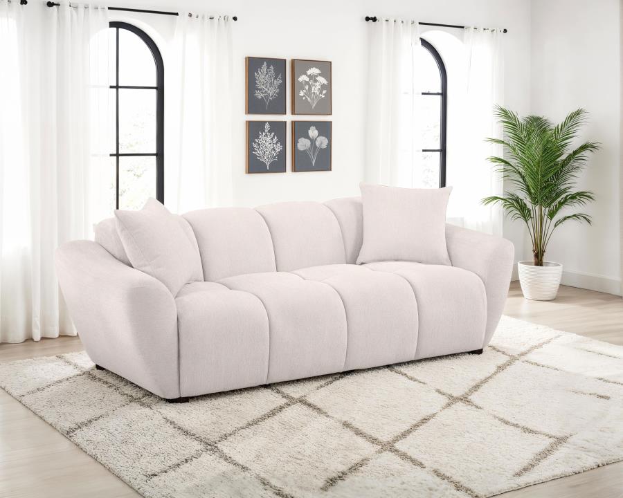 Destino Chenille Upholstered Splayed Arm Sofa Greige By Coaster Furniture | Mobilia Cleopatra 3 Destino Chenille Upholstered Splayed Arm Sofa Greige By Coaster Furniture
