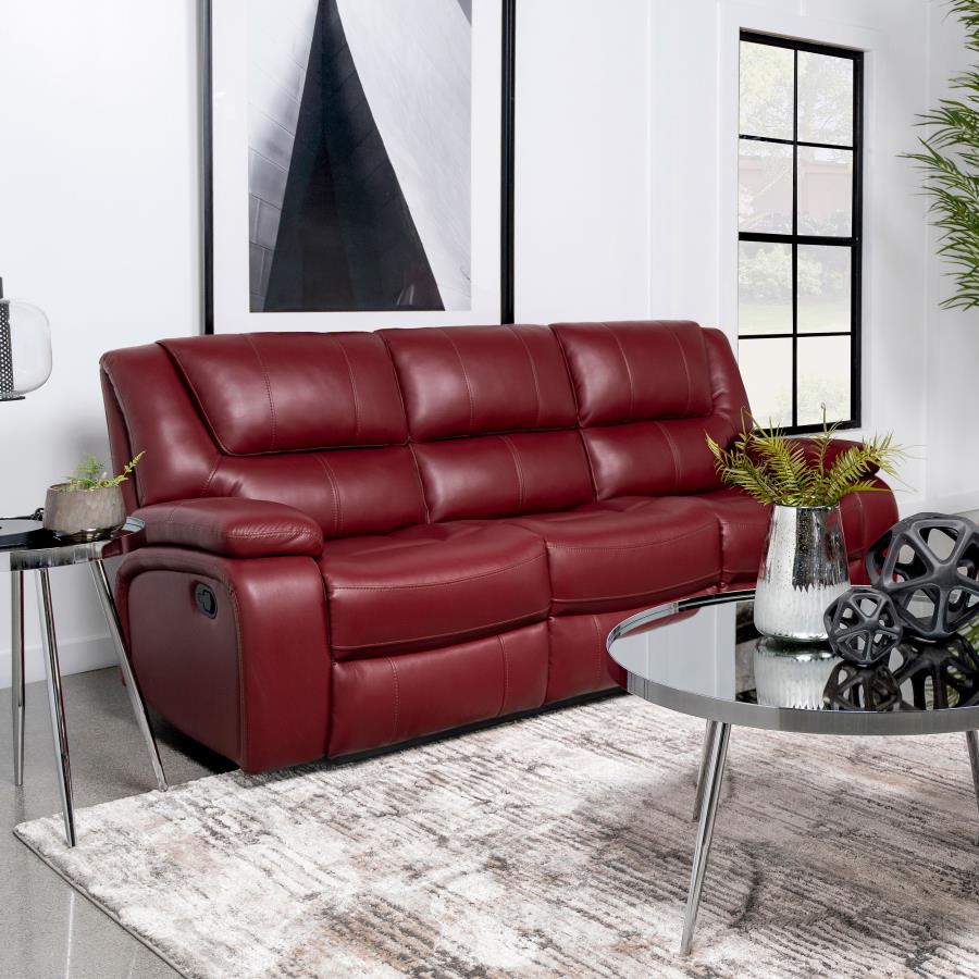 Camila Upholstered Motion Reclining Sofa Red By Coaster Furniture | Mobilia Cleopatra 3 Camila Upholstered Motion Reclining Sofa Red By Coaster Furniture