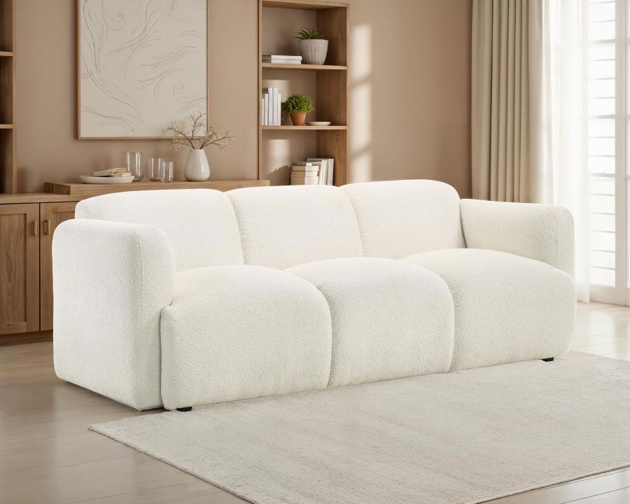 Dorset Fabric Upholstered Round Track Arm Sofa White By Coaster Furniture | Mobilia Cleopatra 3 Dorset Fabric Upholstered Round Track Arm Sofa White by Coaster Furniture
