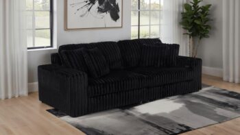 Jacana Corduroy Upholstered Dual Power Chaise Sofa Black by Coaster Furniture