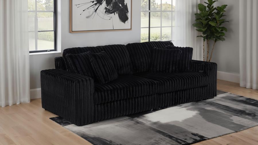 Jacana Corduroy Upholstered Dual Power Chaise Sofa Black By Coaster Furniture | Mobilia Cleopatra 3 Jacana Corduroy Upholstered Dual Power Chaise Sofa Black by Coaster Furniture