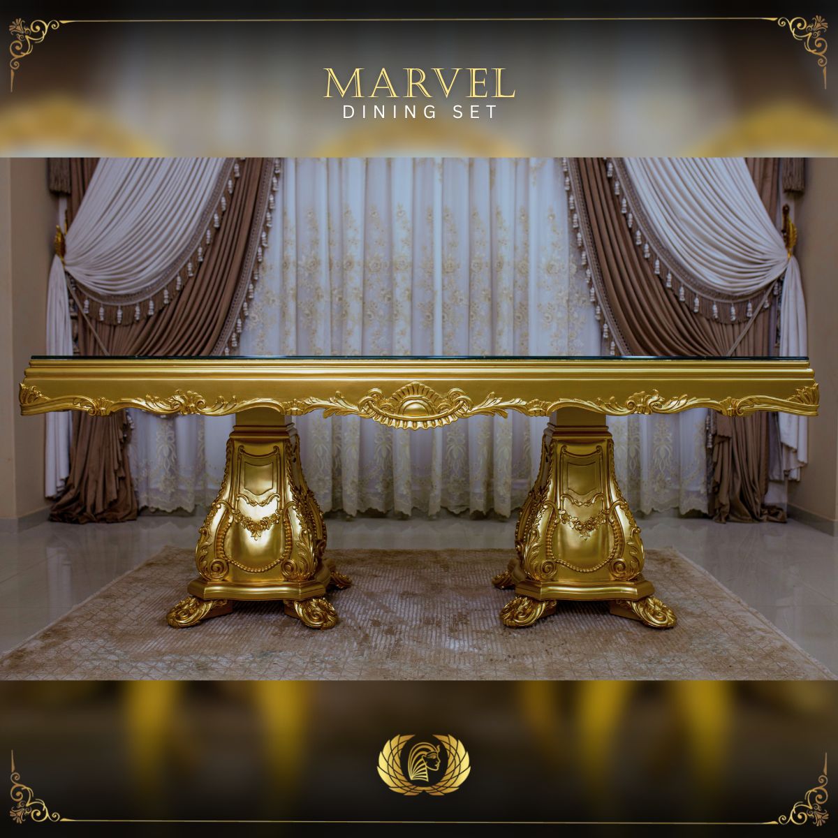 Handmade Gold Marvel Dining Table | Mobilia Cleopatra 3 Marvel Dining table