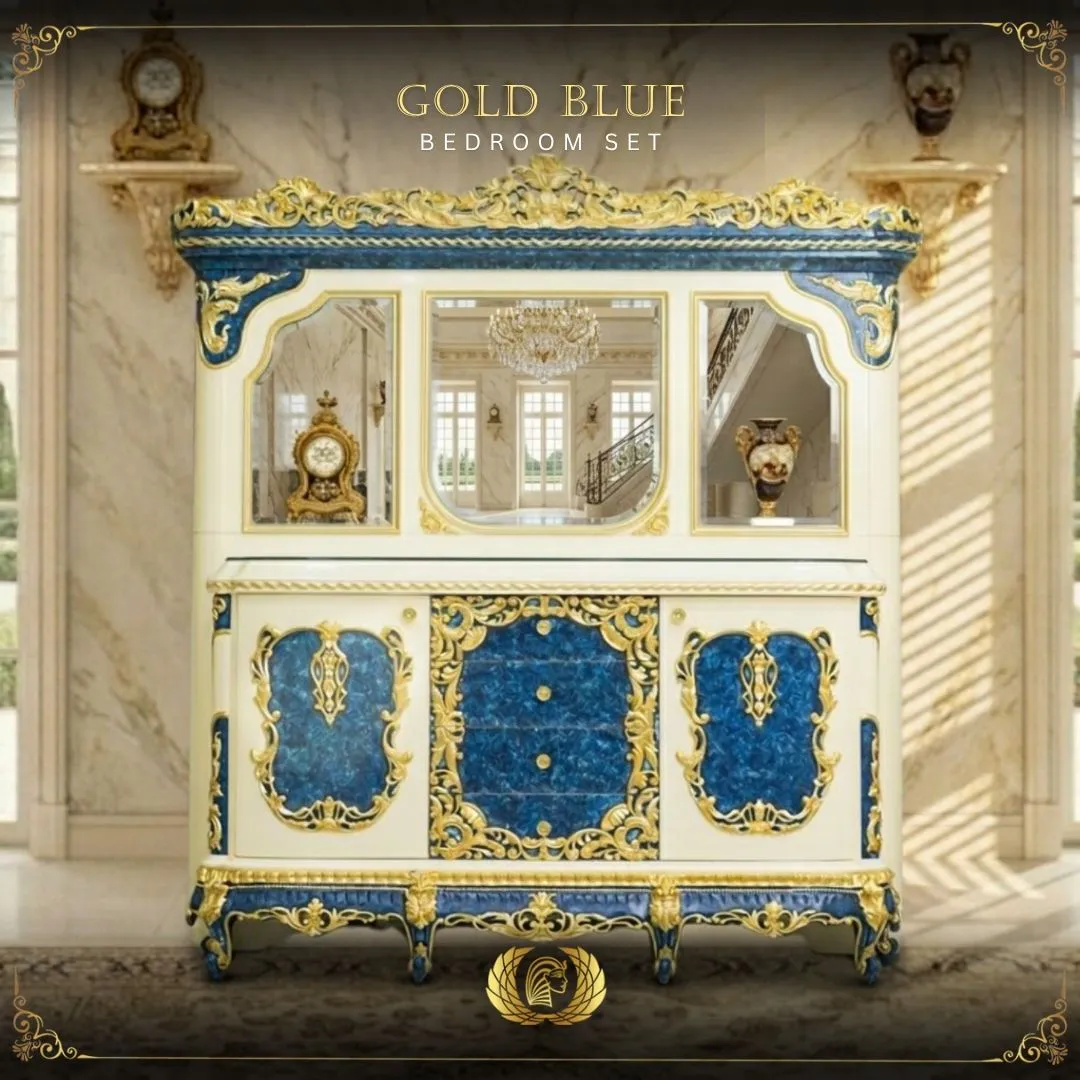 Handmade Cream Gold Blue Cleopatra Dresser With Mirror | Mobilia Cleopatra 3 Blue Cleopatra6