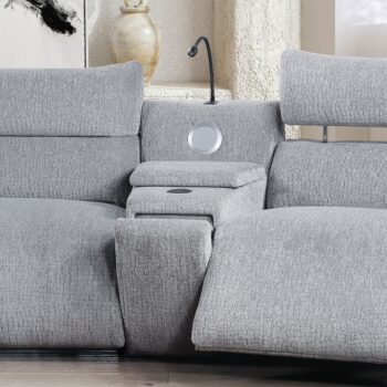 Fullar Light Gary Chenille Modular Console with Speaker & Cup Holder
