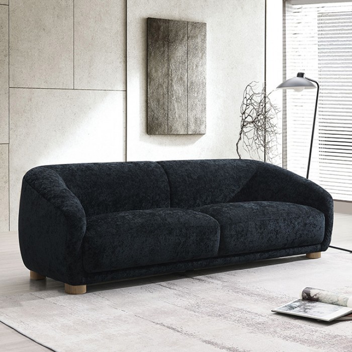 Kolvere Contemporary Black Chenille Sofa Fm61006Bk-Sf By Furniture Of America | Mobilia Cleopatra 3 Kolvere Contemporary Black Chenille Sofa FM61006BK-SF by Furniture of America