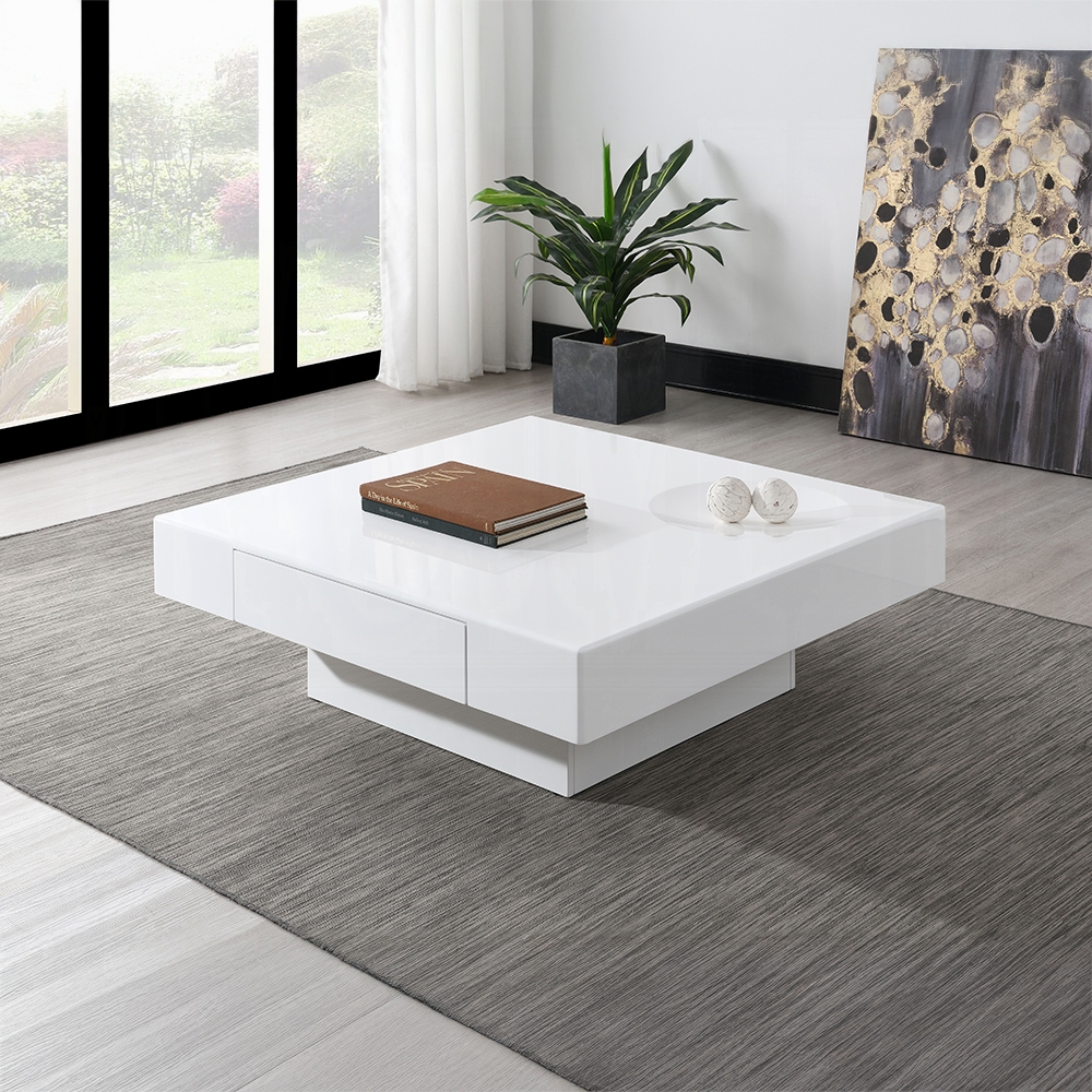 Khaim White High Gloss Square Coffee Table Lv03070 By Acme | Mobilia Cleopatra 3 Khaim White High Gloss Square Coffee Table