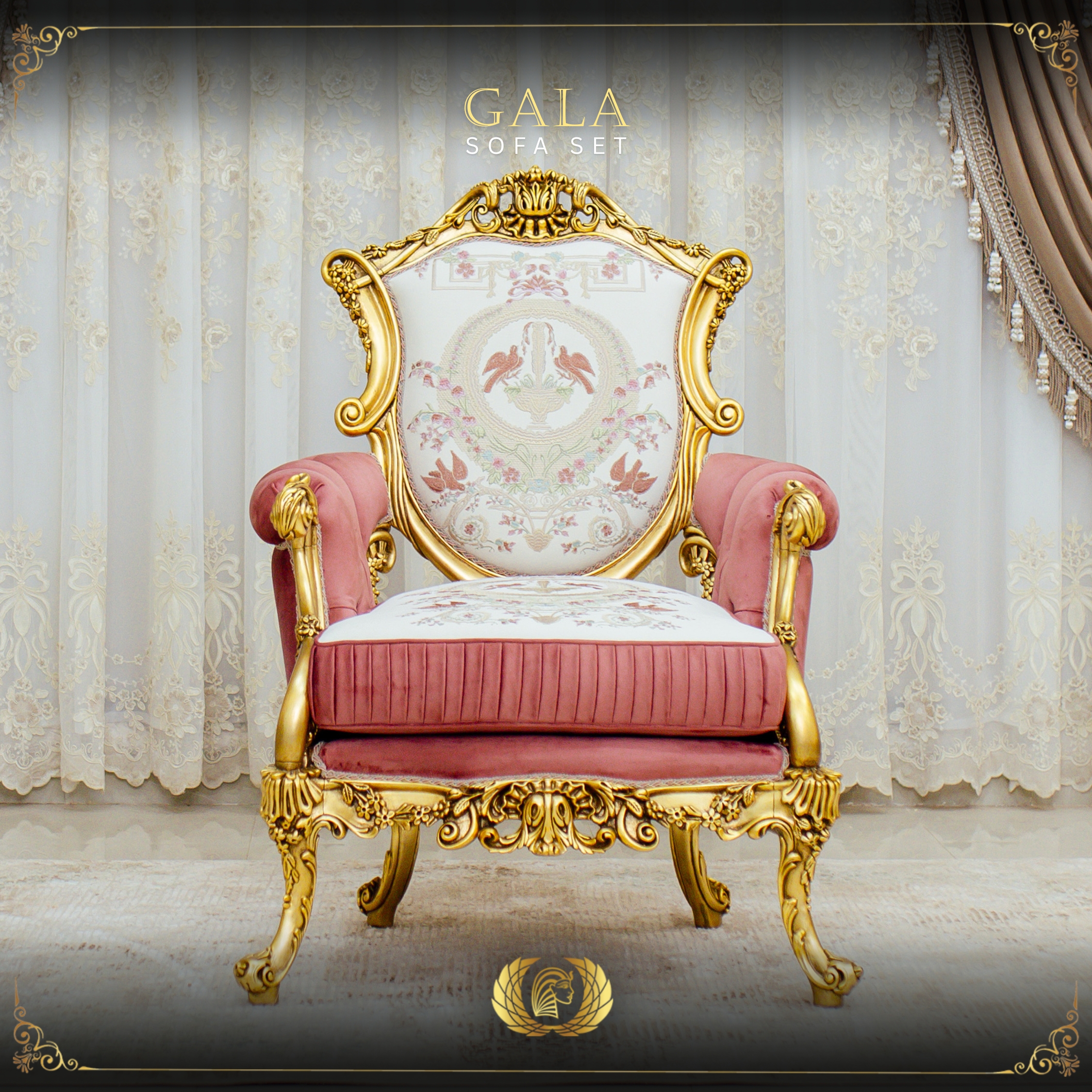 Handmade Gold Peach Jala Chair | Mobilia Cleopatra 3 Gala chair
