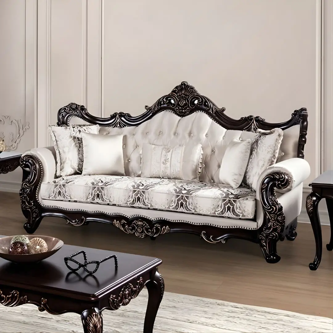 Palencia Traditional Dark Cherry And Beige Sofa Fm65005Bg-Sf By Furniture Of America | Mobilia Cleopatra 3 Palencia Traditional Dark Cherry and Beige Sofa FM65005BG-SF by Furniture of America - Image 1
