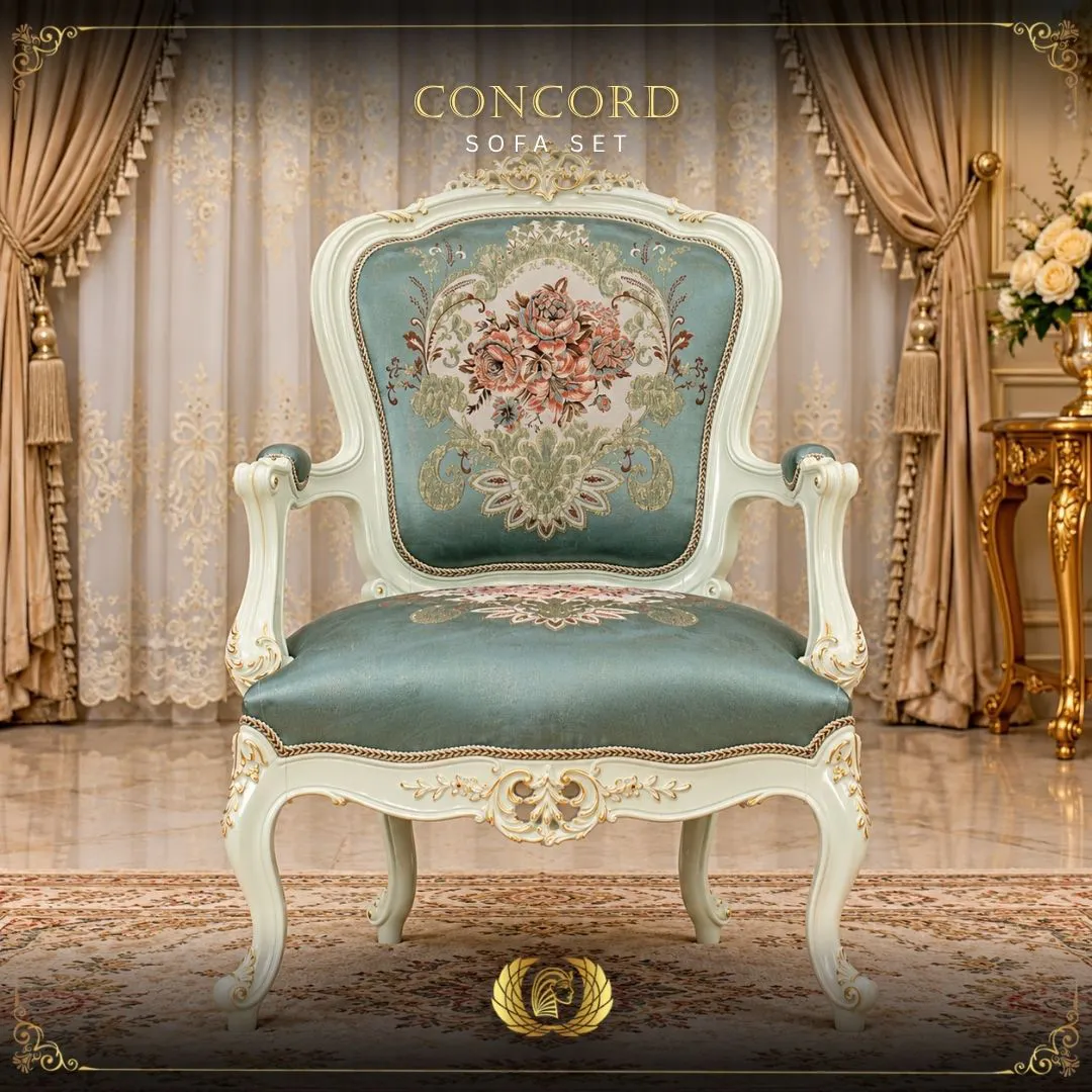 Handmade Pearl Mint Green Concord Chair 2 | Mobilia Cleopatra 3 Concord sofa set