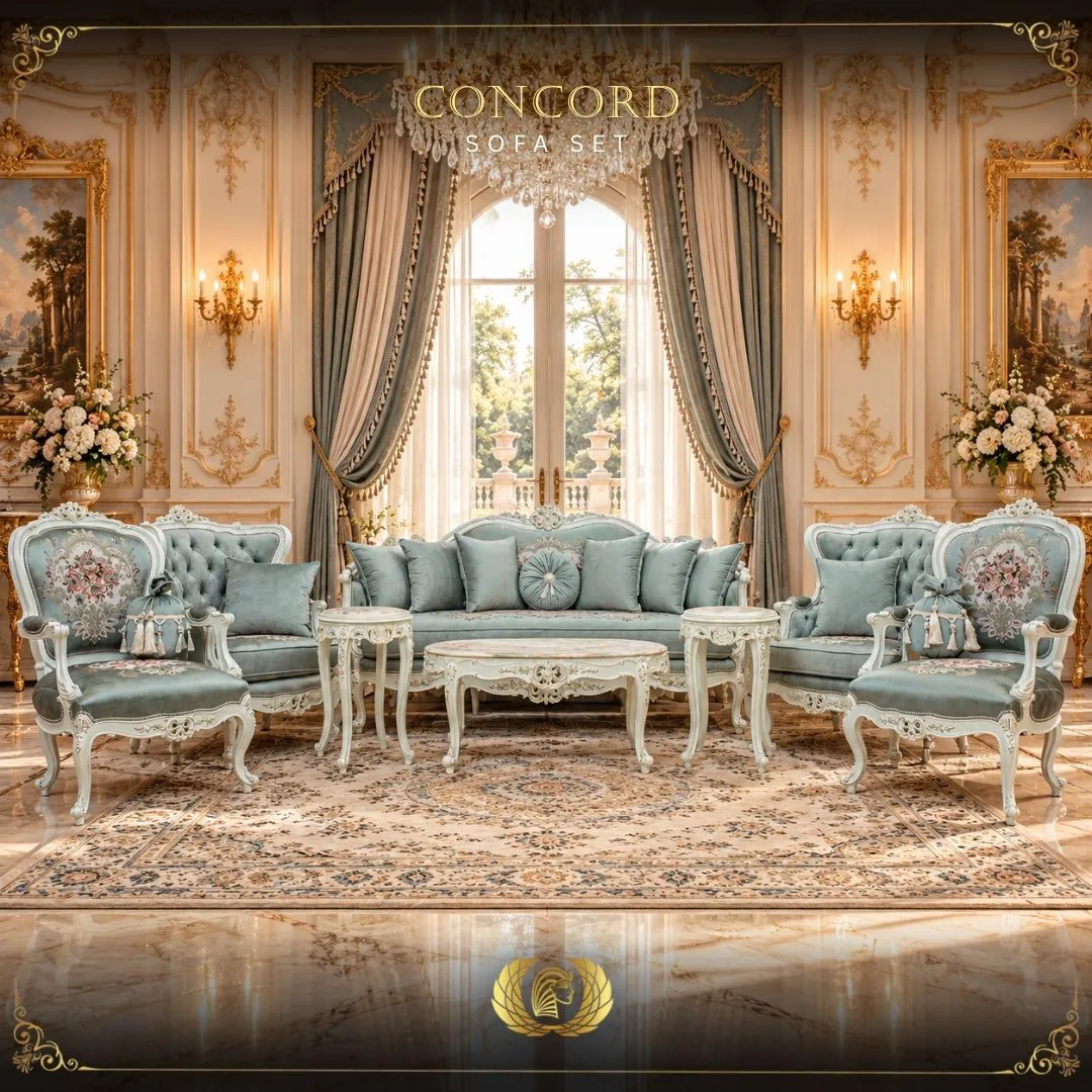 5Pcs Handmade Pearl Mint Green Concord Sofa Set | Mobilia Cleopatra 3 5Pcs Handmade Pearl Mint Green Concord Sofa Set