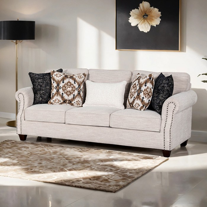 Earley Light Gray Sofa Transitional Fm61009Wh-Sf E By Furniture Of America | Mobilia Cleopatra 3 Earley Light Gray Sofa – Transitional Elegance with Nailhead Trim and Plush Comfort
