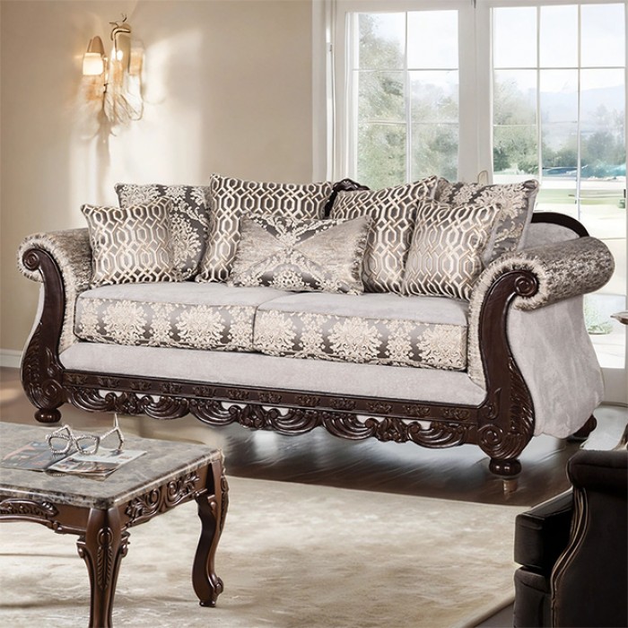Catalonia Sofa Beige And Dark Cherry By Furniture Of America | Mobilia Cleopatra 3 Sofa Beige