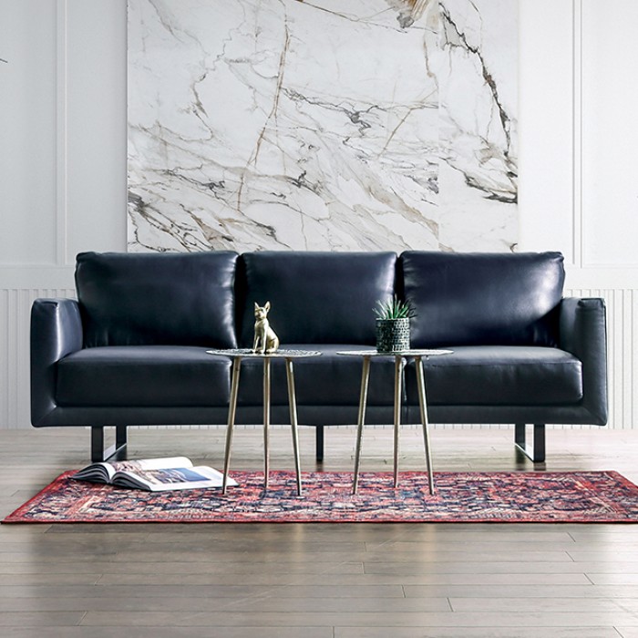 Mezzanotte Midnight Blue Italian Leather Sofa | Fm90000-Sf-Pk By Furniture Of America | Mobilia Cleopatra 3 Mezzanotte Midnight Blue Italian Leather Sofa