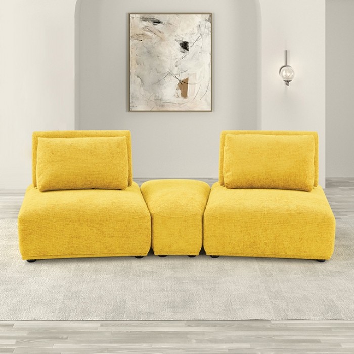 Stavanger Curved 2-Seater With Ottoman In Yellow Chenille Fm63001Yl-D By Furniture Of America | Mobilia Cleopatra 3 Stavanger Curved 2-Seater with Ottoman in Yellow Chenille FM63001YL-D by Furniture of America