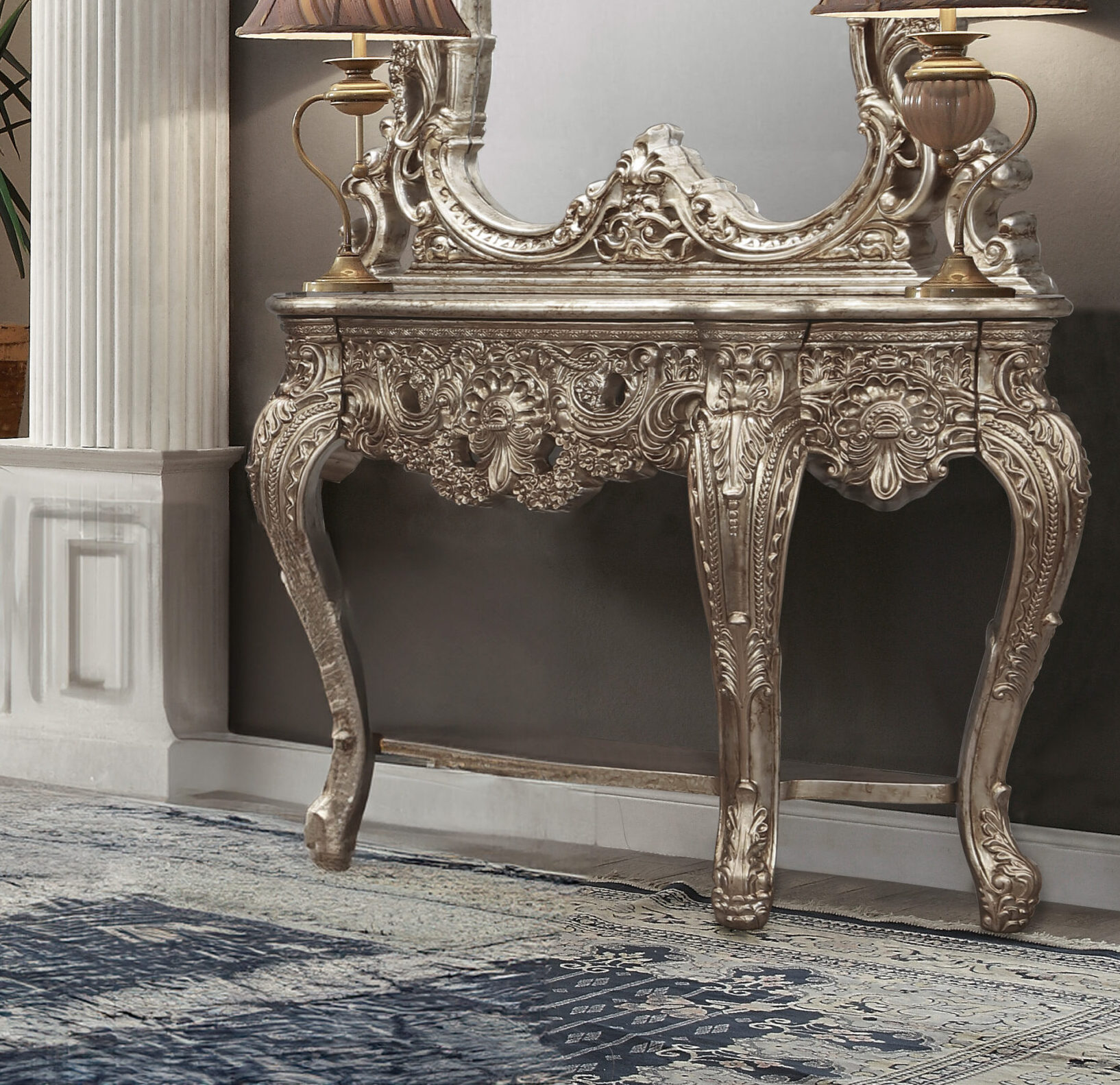 Champagne Console Table Hd-998Ch By Homey Design | Mobilia Cleopatra 3 Champagne Console Table HD-998CH
