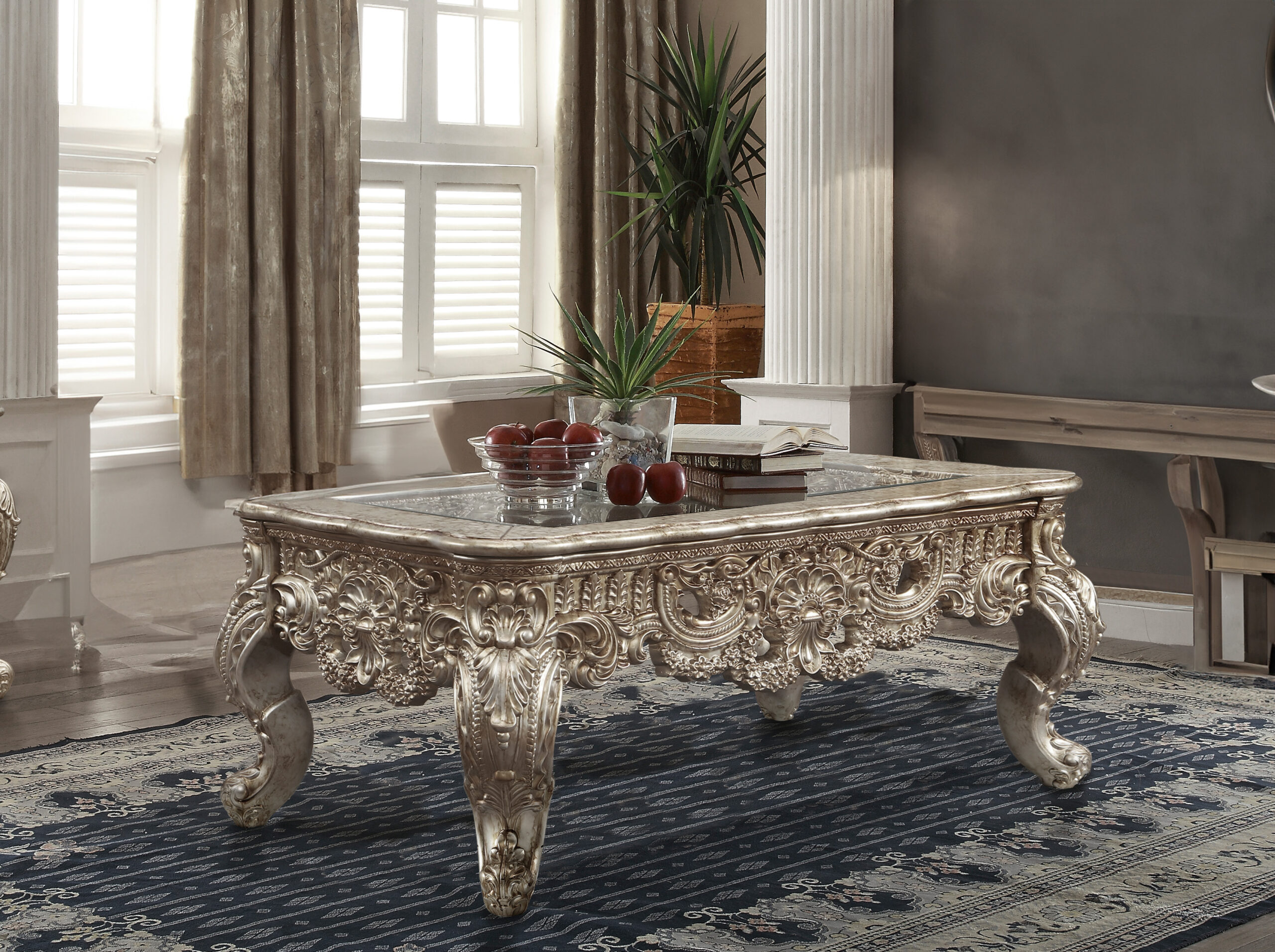Champagne Coffee Table Hd-998Ch By Homey Design | Mobilia Cleopatra 3 Champagne Coffee Table HD-998CH