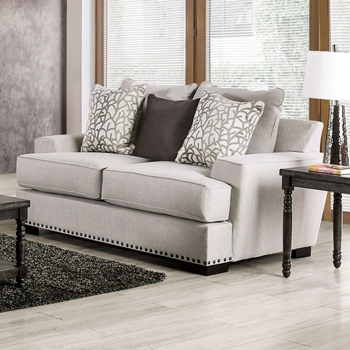 Picotee Loveseat In Light Gray Linen-Like Fabric – Sm1279-Lv By Furniture Of America | Mobilia Cleopatra 3 Picotee Loveseat in Light Gray Linen-Like Fabric – SM1279-LV by Furniture of America