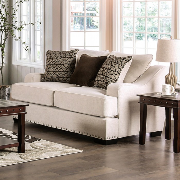 Sonora Loveseat In Beige Linen-Like Fabric – Sm1217-Lv By Furniture Of America | Mobilia Cleopatra 3 Sonora Loveseat in Beige Linen-Like Fabric – SM1217-LV by Furniture of America