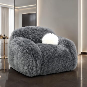 Darwen Swivel Chair in Dark Gray Faux Fur – FM64006DG-CH-SW