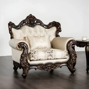 Palencia Traditional Dark Cherry & Beige Upholstered Chair FM65005BG-CH by Furniture of America |