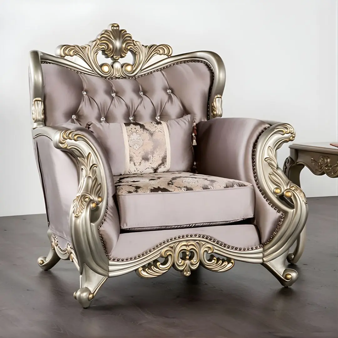 Albacete Purple Velvet Chair With Champagne Frame By Furniture Of America | Mobilia Cleopatra 3 Albacete Purple Velvet Chair with Champagne Frame by Furniture of America - Image 1
