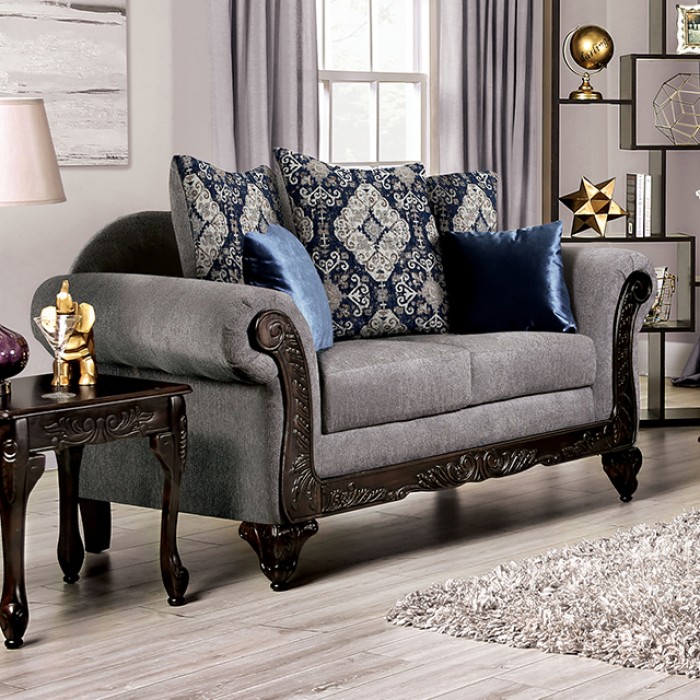 Gustavo Loveseat In Gray & Walnut – Sm7306-Lv By Furniture Of America | Mobilia Cleopatra 3 Gustavo Loveseat in Gray & Walnut – SM7306-LV by Furniture of America