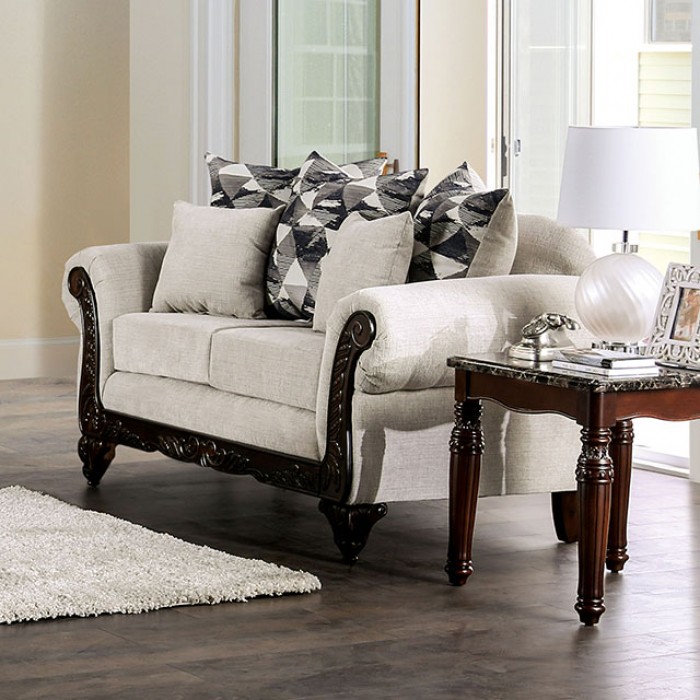 Cassani Loveseat In Light Gray & Walnut – Sm7756-Lv By Furniture Of America | Mobilia Cleopatra 3 Cassani Loveseat in Light Gray & Walnut – SM7756-LV by Furniture of America