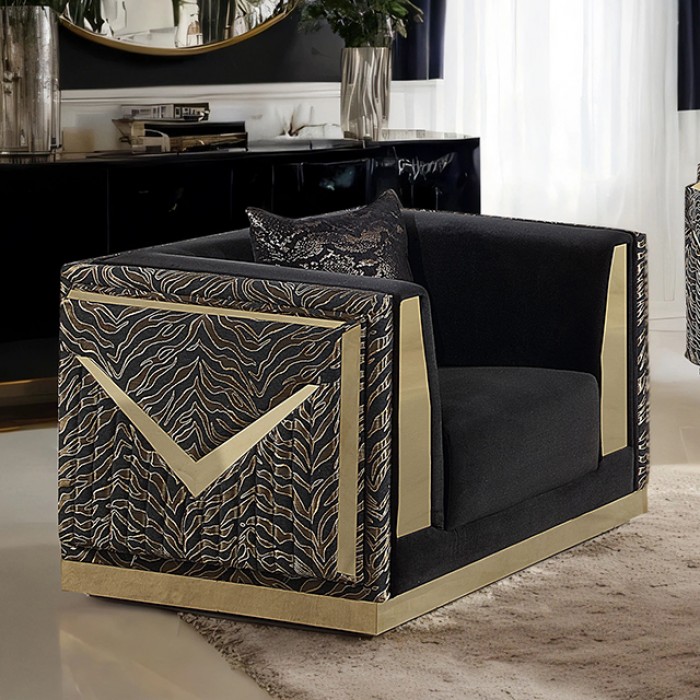 Doriphei Glam Black Velvet Chair With Gold Trim – Fm67000Bk-Ch By Furniture Of America | Mobilia Cleopatra 3 Doriphei Glam Black Velvet Chair with Gold Trim – FM67000BK-CH