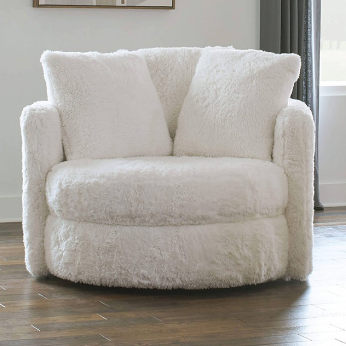 Cochrane Contemporary White Faux Fur Swivel Accent Chair – Sm5121-Ch By Furniture Of America | Mobilia Cleopatra 3 Cochrane Contemporary White Faux Fur Swivel Accent Chair – SM5121-CH